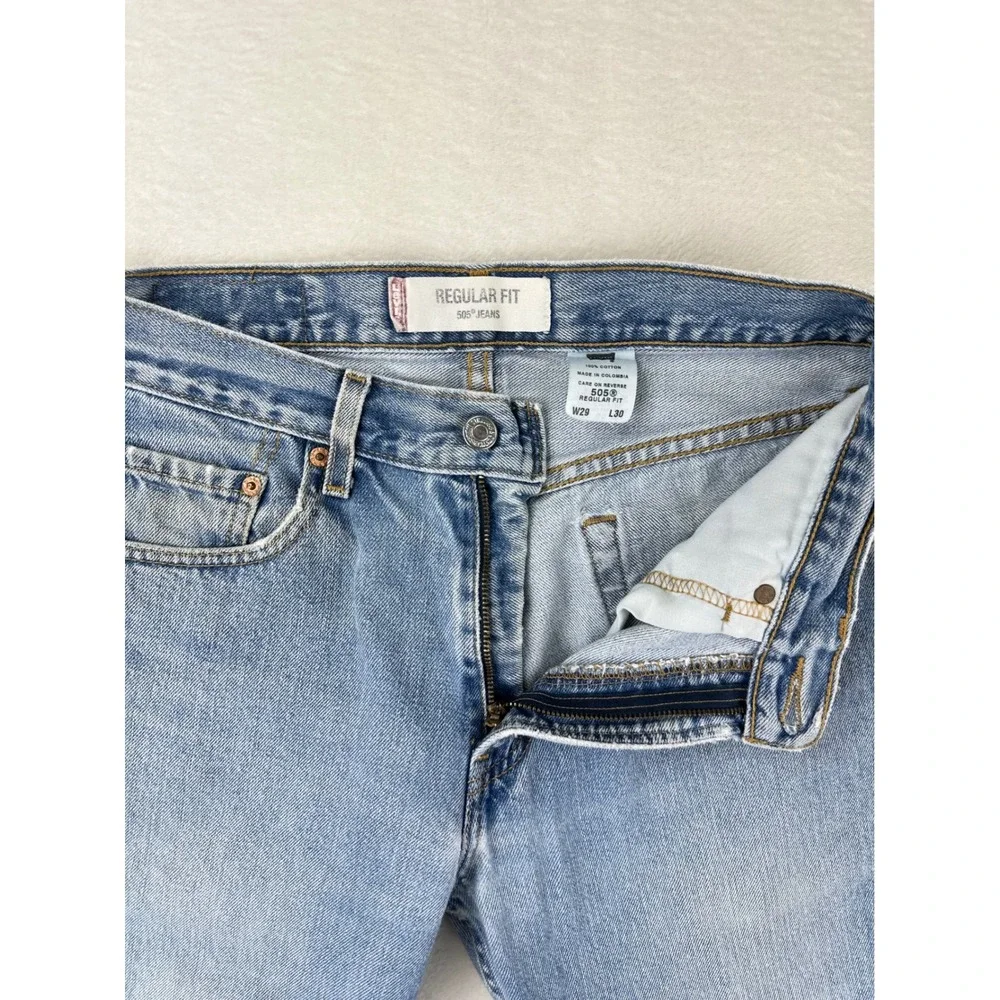 Levis Jeans Mens 505 Regular Fit W29 L30 Blue Denim Straight Leg 100% Cotton